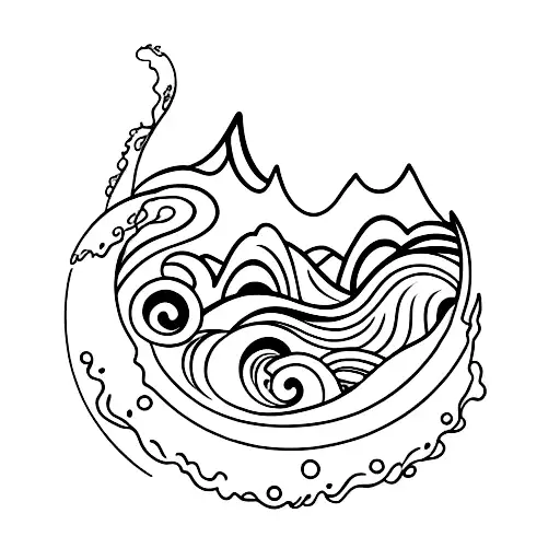 Mountain With Ocean Wave And Sunset