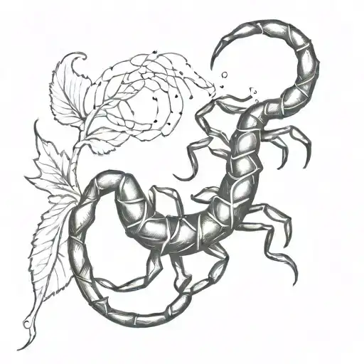 Galaxy Space With A Scorpion Intertwined And A Leaf Added