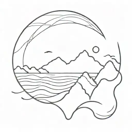Mountain And Ocean Waves Forming The Shape Outline