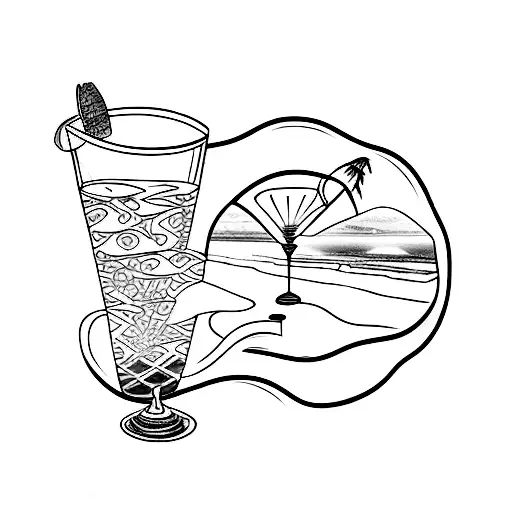 A Cocktail Glass With A Beach Landscape Inside It