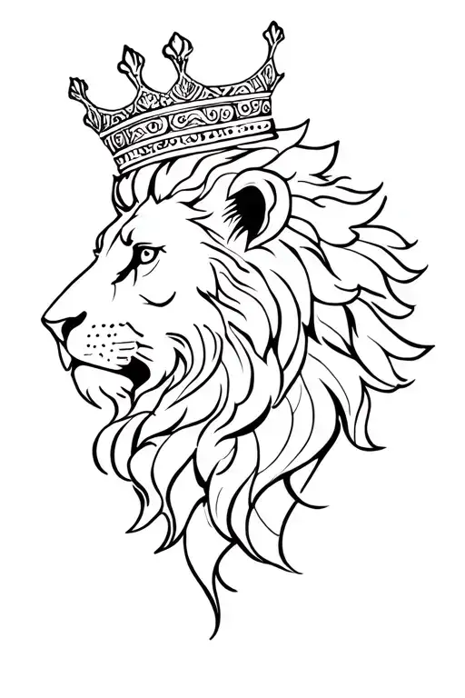Lion With A Crown Facing The Side Profile Traditional