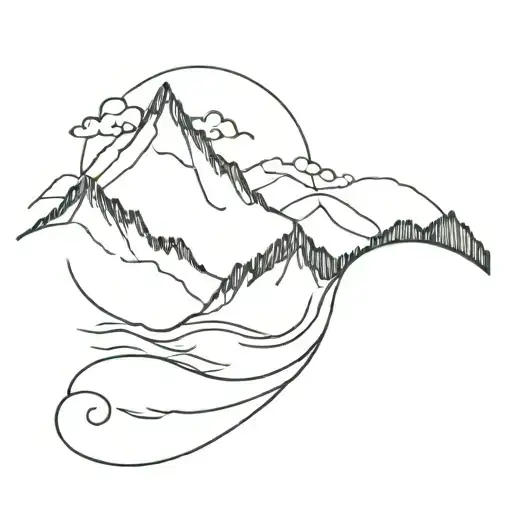 Mountain And Ocean Waves Forming The Shape