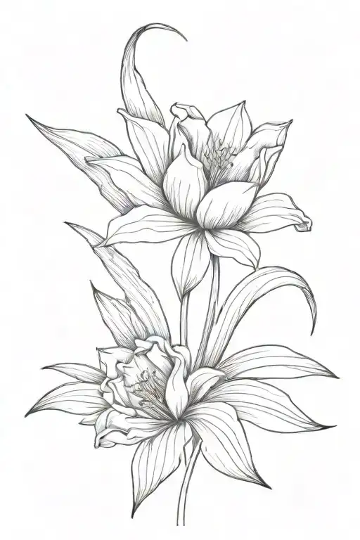 A Tulip And Lily Tied To Each Other By A Ribbon Curved