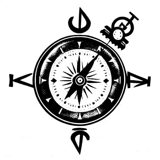 Clock With Fallen Hands And Compass Indicating The Same Direction For The Name Mother And Father