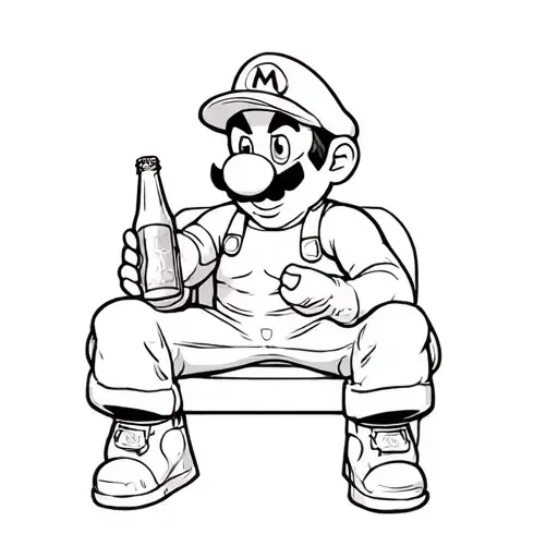 Mario Sitting Down With A Beer Bottle In Hand
