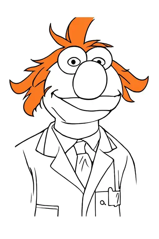 Muppet Wearing A Lab Coat With Orange Hair