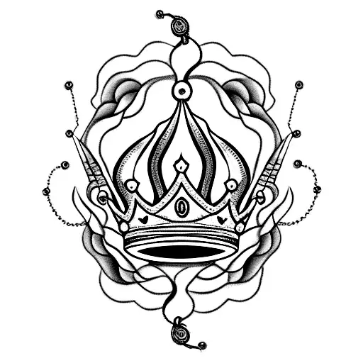 Fire With Chain With A King Crown Inside And Circle Flower Around It