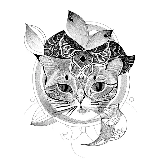 Prsian Cat Face In Mandala Lotus