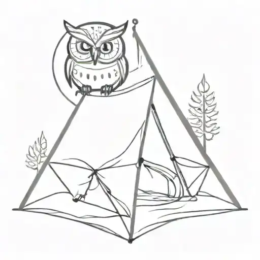 A Minimalist Tattoo Of A Tent With An Owl Perched On Top