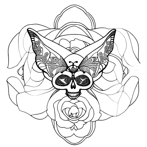 Cat Full Body Skull Butterfly
