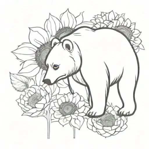 Black Bear And Sunflowers