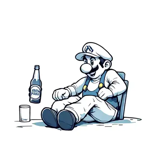 Mario Sitting Down With A Beer Bottle In Hand