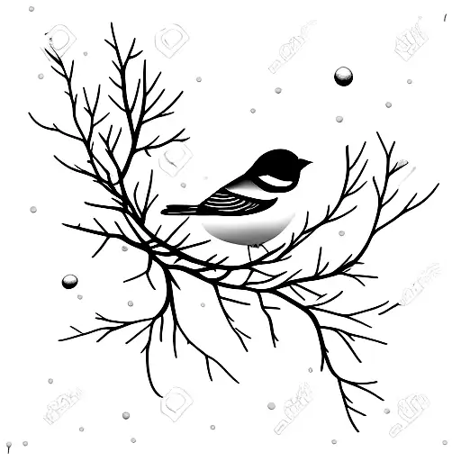 A Red Breasted Bird On A Branch With Three Red Berries In Winter Under Snow