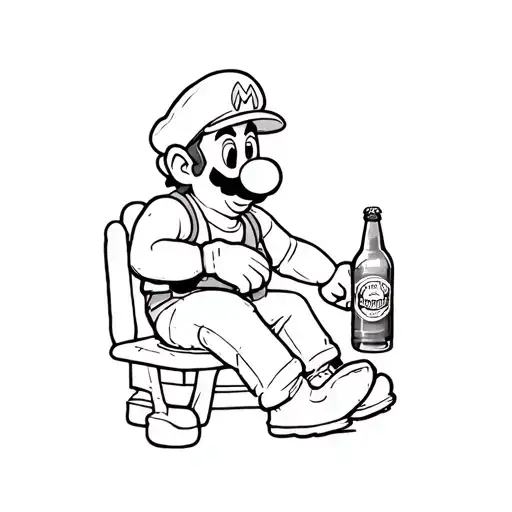 Mario Sitting Down With A Beer Bottle