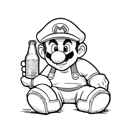 Mario Sitting Down With A Beer Bottle In Hand