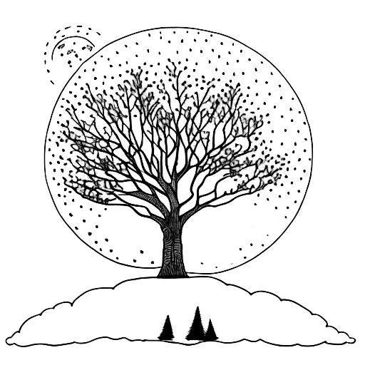 A Minimalist Tattoo Of A Yoshua Tree With A Silhouette Of A Family Sitting Under It