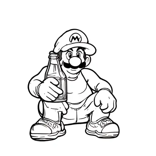 Mario Sitting Down With A Beer Bottle