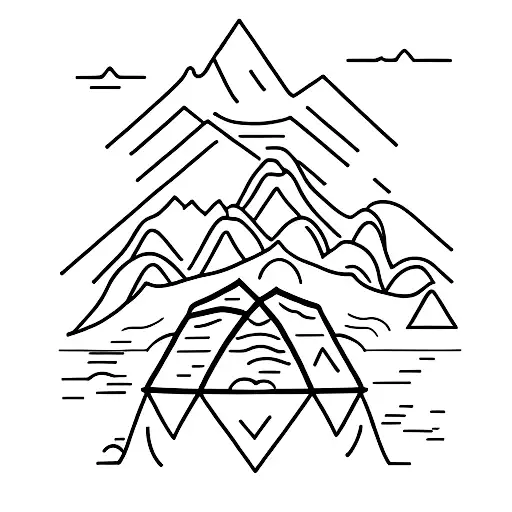 A Minimalist Mountain Range With A Tiny Tent At The Peak