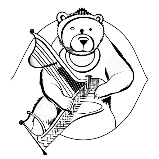 A Bear Playing A Harp