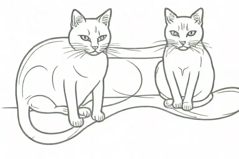 Two Cats Sitting On A Line