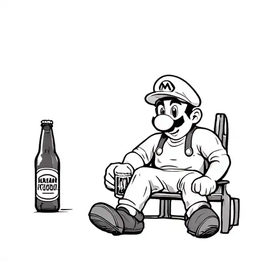 Mario Sitting Down With A Beer Bottle