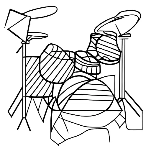 Drumset One Line Tattoo Style