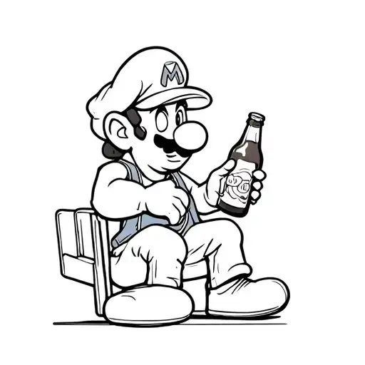 Mario Sitting Down Holding A Beer Bottle In Hand
