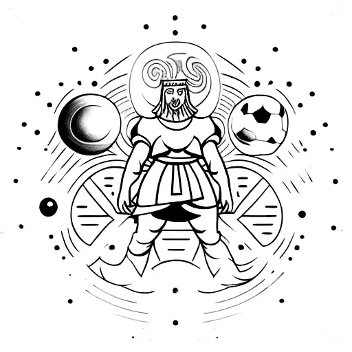 A Celestial Norse God Playing A Football Match With Planets As The Ball