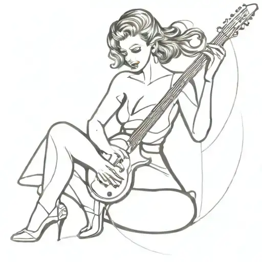 Pin Up Girl Sitting On A Gibson Guitar Intertwined