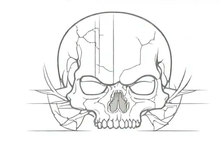 Cognadh War Symbol Symmetrical Integrated In Side Of Deteriorated Skull