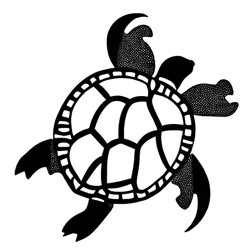 Polynesian Line Art Turtle Made Of Floral Incorporating The Initials Elm