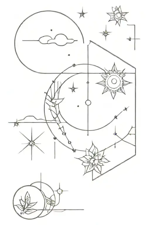 Celestial Elements Like Stars Moon Saturn Sea Flower Ornamental