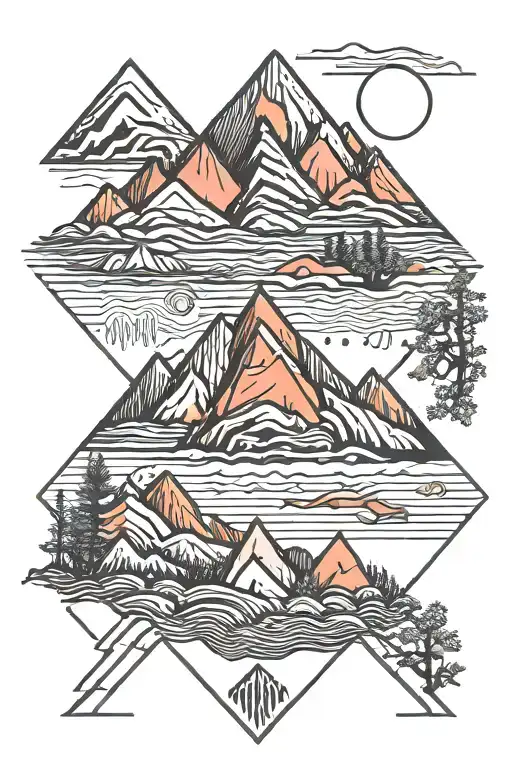 Minamilist Geometric Mountains With Salmon