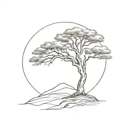A Minimalist Tattoo Of A Lone Tree Symbolizing Solitude And Peace