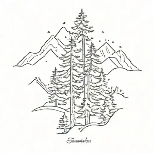 A Minimalist Pine Tree Forest Nestled In The Mountains
