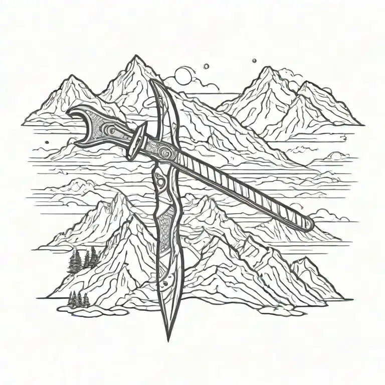 Ice Axe With Mountains