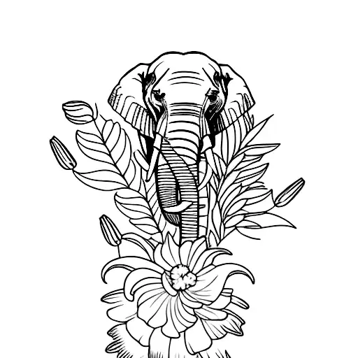 African Elephant With Lilies And Yellow Carnations