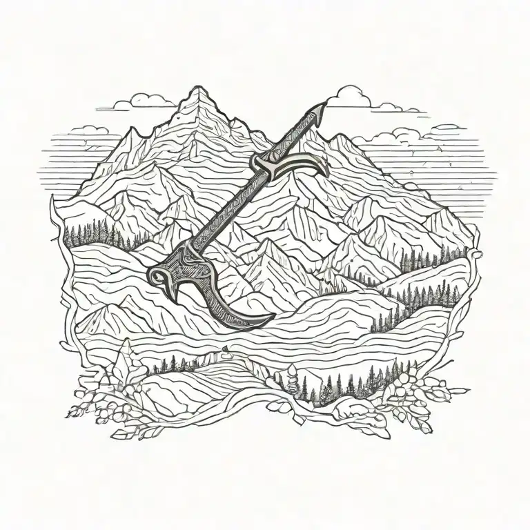 Small Ice Axe With Mountains