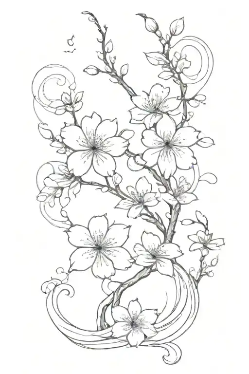 Cherry Blossom Petals And Waves Going Up The Thigh