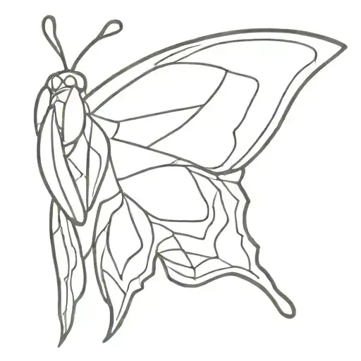 Line Art Butterfly Wings Sitting