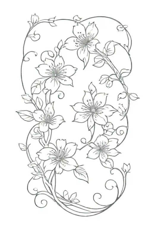 Cherry Blossom Petals On Vine With Waves Going Up