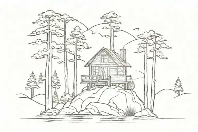 Cabin On Island Pine Tree