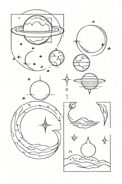 Celestial Elements Like Stars Moon Saturn Sea