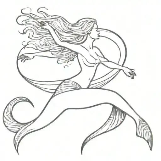 A Minimalist Design Of A Mermaid Gracefully Dancing With A Heart-shaped Tail