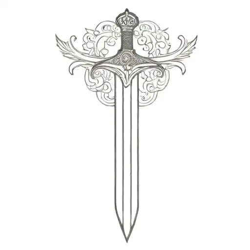 A Black And White Drawing Of A Sword