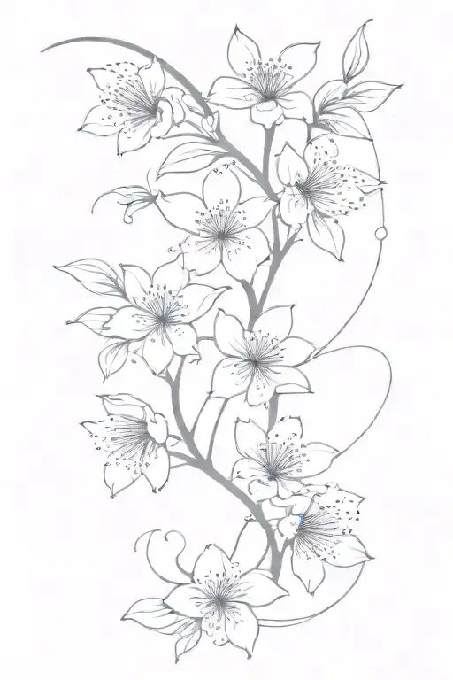 Cherry Blossom Petals On Vine With Waves Going Up Thigh