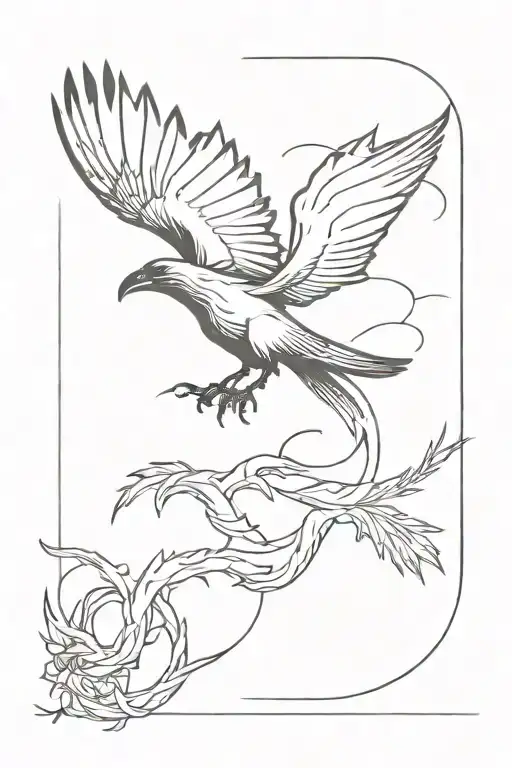 Crow And Dragon Flying