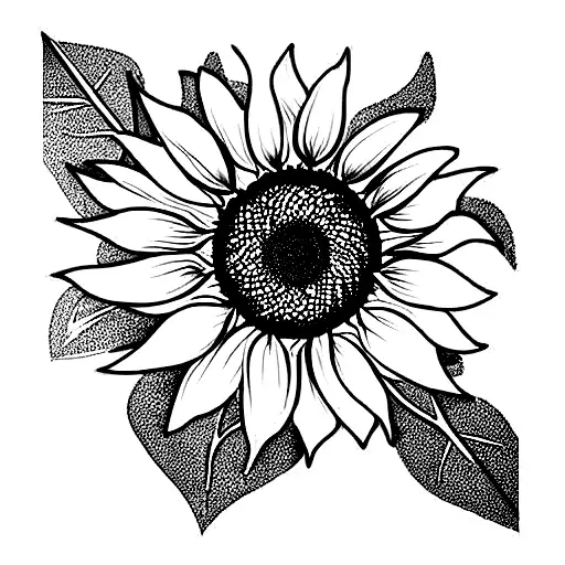 Sunflower Black And White Delicate Thin Lines Twisty Stem