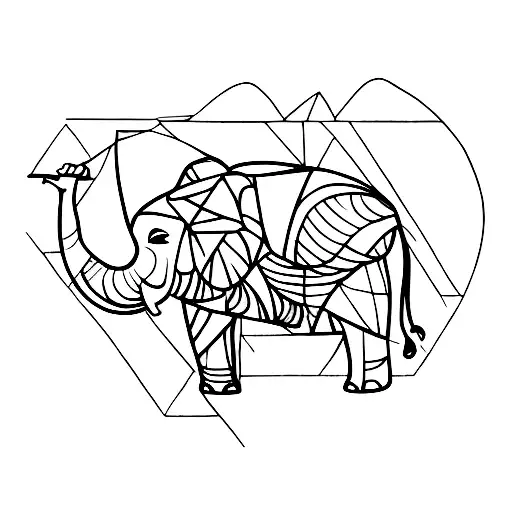 Only One Line With The Shape Of An Elephant Seen By The Side And A Mountain