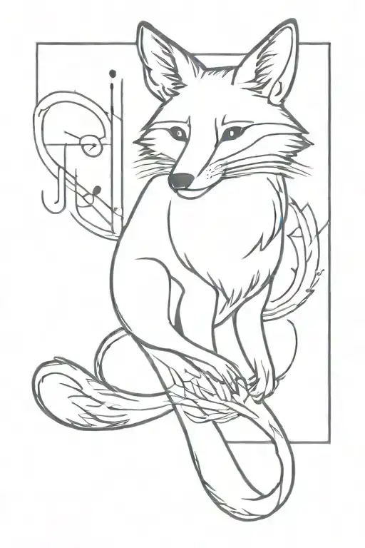 A Large Tattoo On The Forearm With A Fox Pattern That Dissolves Into Musical Notes
